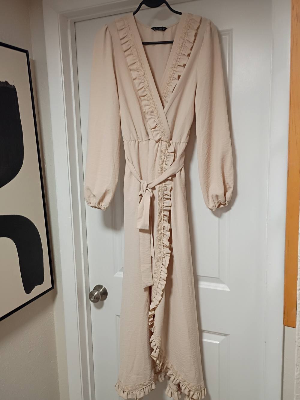 Simplee Apparel Light Beige Ruffle Wrap Maxi Dress Size M